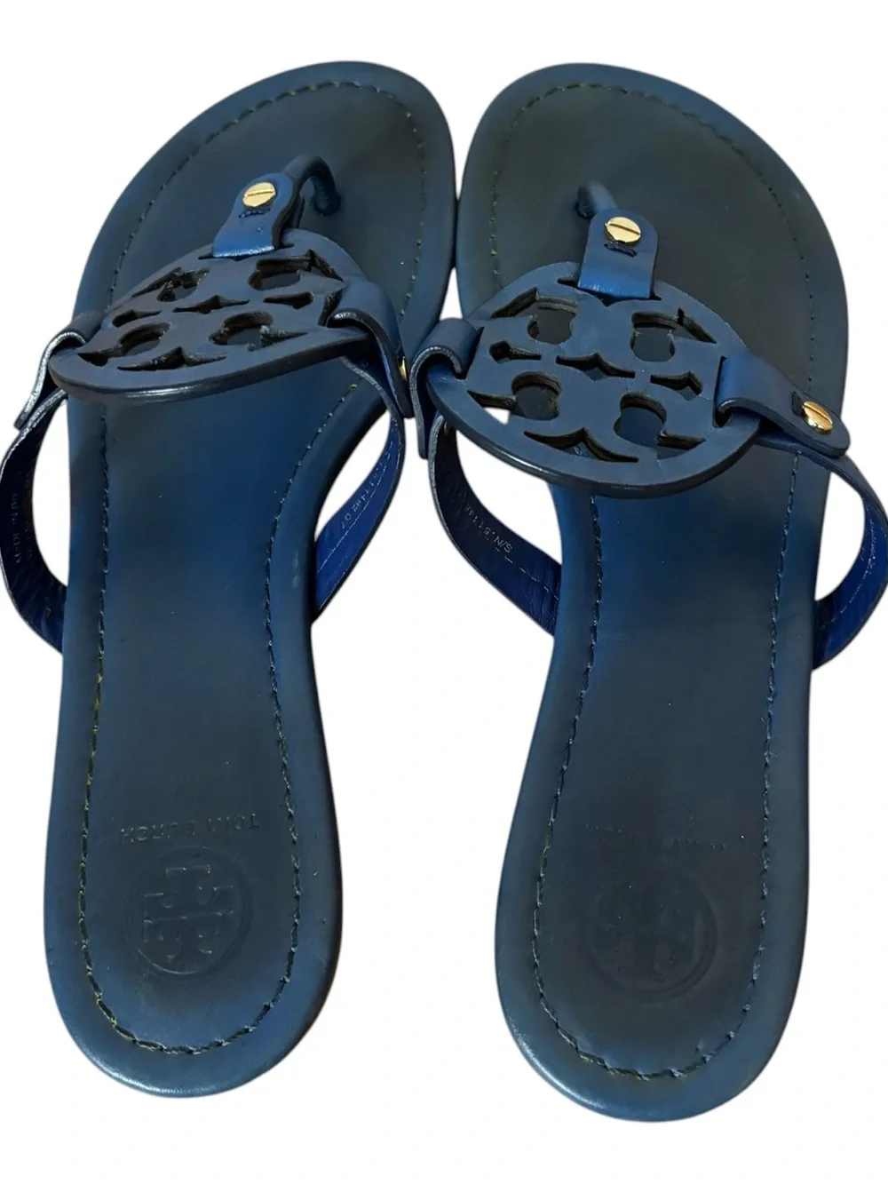 Tory Burch Miller Thong Sandals Blue Leather Women’s Size 8M